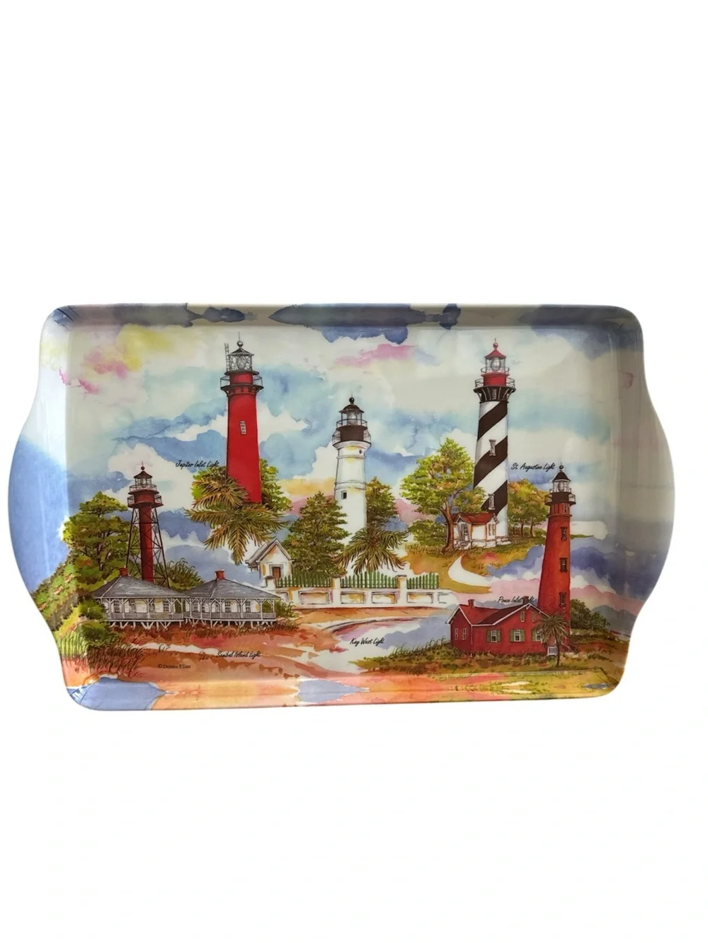 Donna Elias Florida Lighthouses Handled Melamine Serving Tray Coastal Chic New